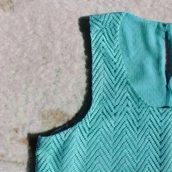 CANDIES 90s Y2K Teal Lace Tiered Cropped Flare Floaty Relaxed Tank Top Women XL - Picture 9 of 11